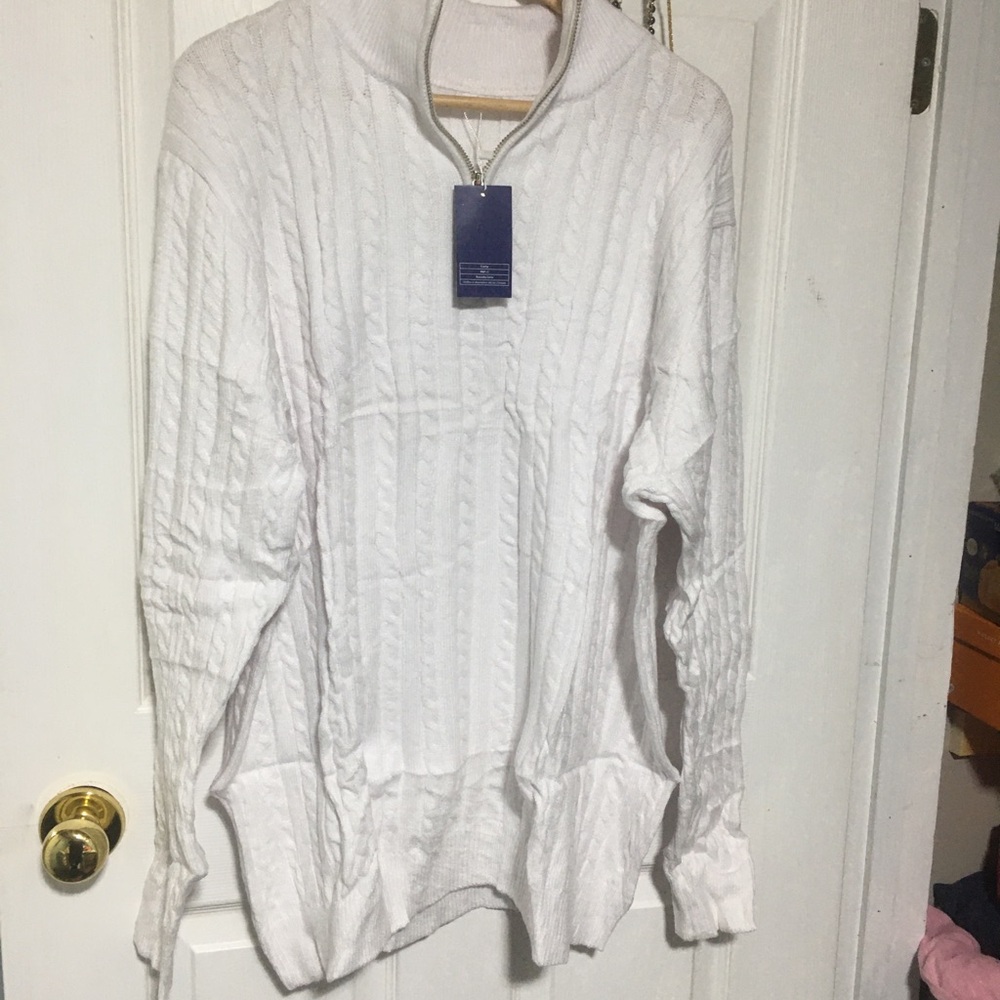 White Cable Knit Half-Zip Sweater